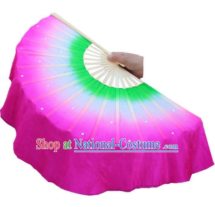 Top Grade Chinese Folk Dance Folding Fans Dance Fans Yangko Rosy Silk Fans for Women