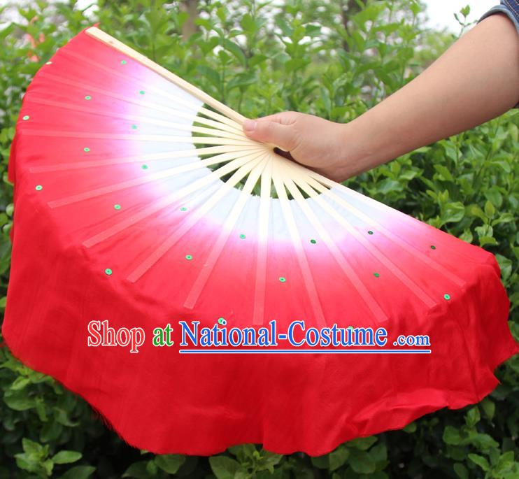 Top Grade Chinese Folk Dance Folding Fans Dance Fans Yangko Red Silk Fans for Women