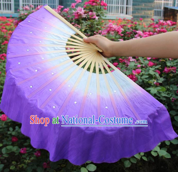 Top Grade Chinese Folk Dance Folding Fans Dance Fans Yangko Purple Silk Fans for Women