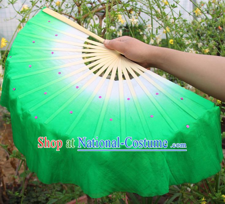 Top Grade Chinese Folk Dance Folding Fans Dance Fans Yangko Green Silk Fans for Women