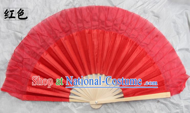 Top Grade Chinese Folk Dance Folding Fans Yangko Dance Red Silk Fan for Women