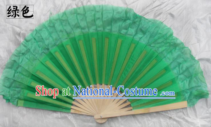 Top Grade Chinese Folk Dance Folding Fans Yangko Dance Green Silk Fan for Women