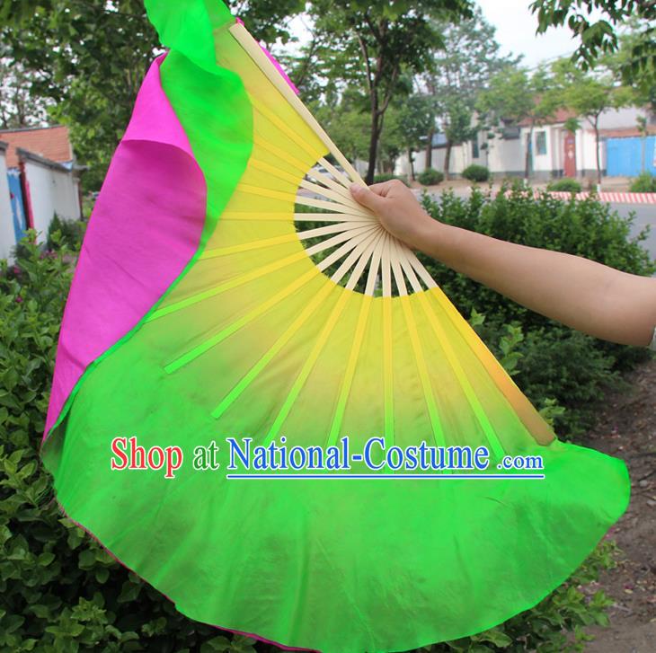 Top Grade Chinese Folk Dance Folding Fans Yangko Dance Double Side Silk Fan for Women