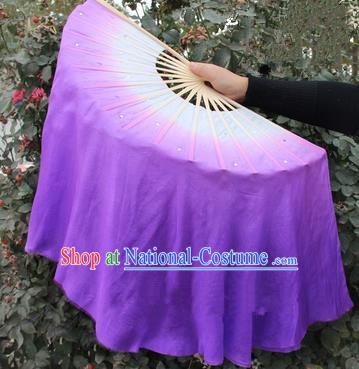 Top Grade Chinese Folk Dance Purple Folding Fans Yangko Dance Silk Ribbon Fan for Women