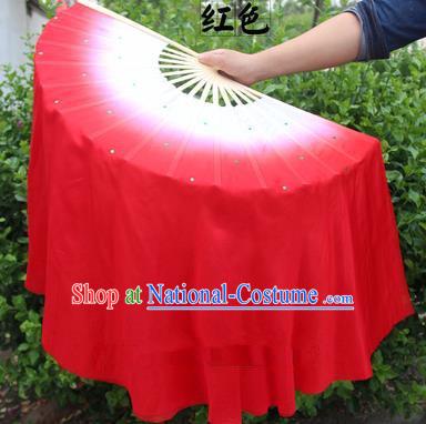 Top Grade Chinese Folk Dance Folding Fans Yangko Dance Red Silk Ribbon Fan for Women