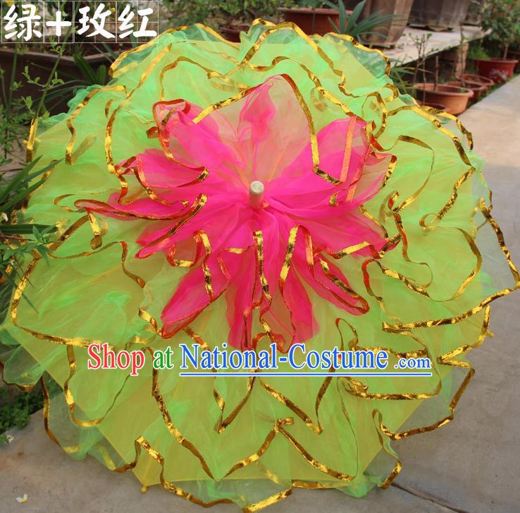 Top Grade Chinese Folk Dance Umbrella Yangko Dance Classical Dance Yellow Silk Umbrella for Women