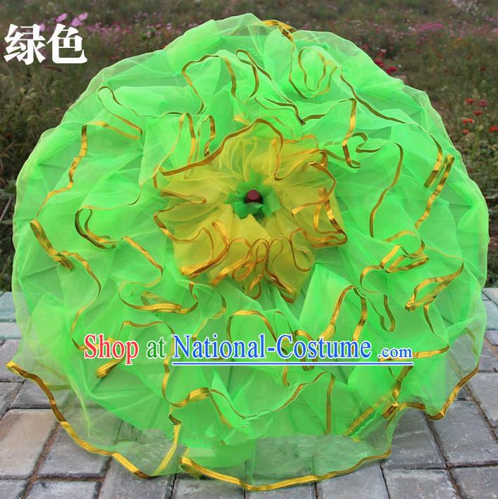 Top Grade Chinese Folk Dance Umbrella Yangko Dance Classical Dance Green Silk Umbrella for Women