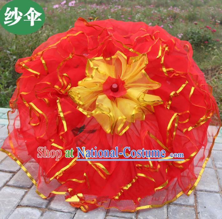 Top Grade Chinese Folk Dance Red Umbrella Yangko Dance Classical Dance Silk Umbrella for Women