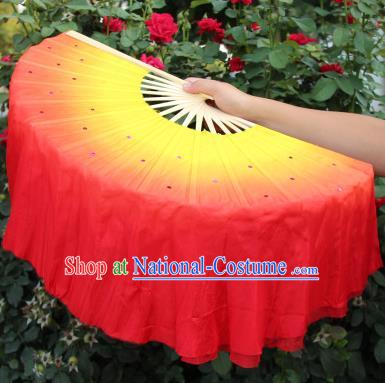 Chinese Handmade Folk Dance Folding Fans Yangko Dance Red Silk Ribbon Fan for Women