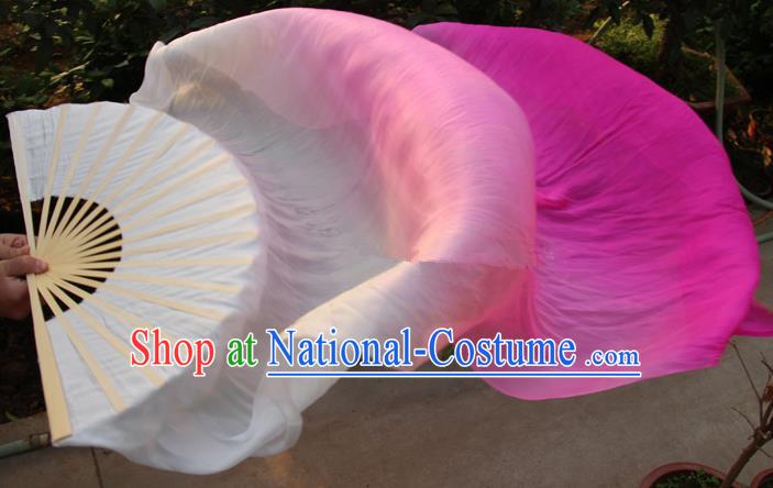 Chinese Handmade Folk Dance Folding Fans Yangko Dance Gradient Pink Silk Ribbon Fan for Women