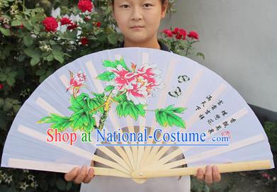 Chinese Handmade Folk Dance Folding Fans Yangko Dance Printing Peony Tai Chi Red Fan for Women