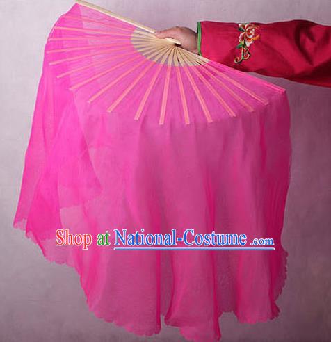 Chinese Handmade Folk Dance Rosy Ribbon Folding Fans Yangko Dance Classical Fans for Women