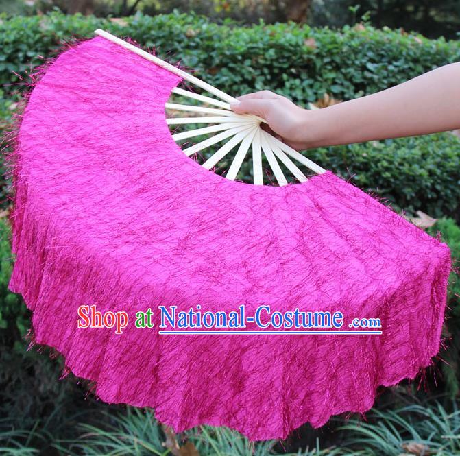 Chinese Handmade Folk Dance Rosy Folding Fans Yangko Dance Classical Dance Fans for Women