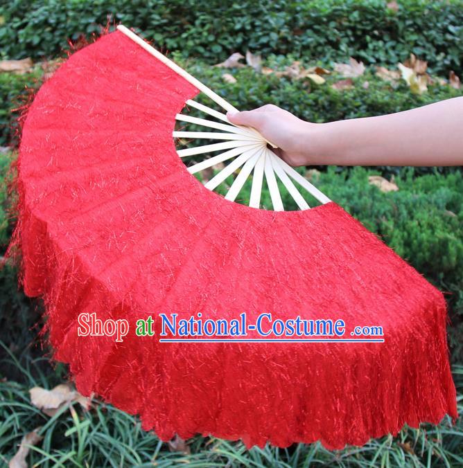 Chinese Handmade Folk Dance Red Folding Fans Yangko Dance Classical Dance Fans for Women