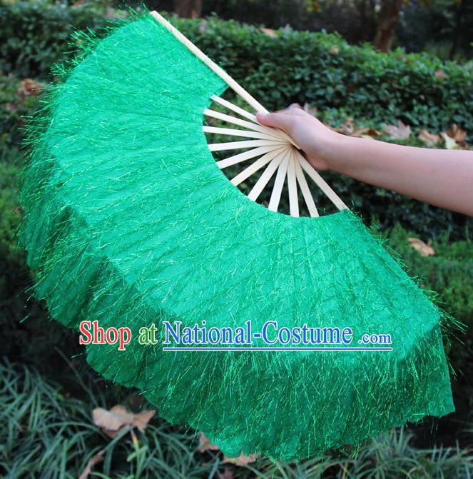 Chinese Handmade Folk Dance Green Folding Fans Yangko Dance Classical Dance Fans for Women