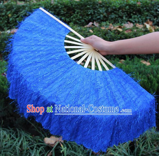 Chinese Handmade Folk Dance Royalblue Folding Fans Yangko Dance Classical Dance Fans for Women