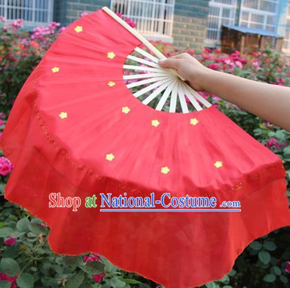 Chinese Handmade Folk Dance Red Silk Folding Fans Yangko Dance Classical Dance Fans for Women