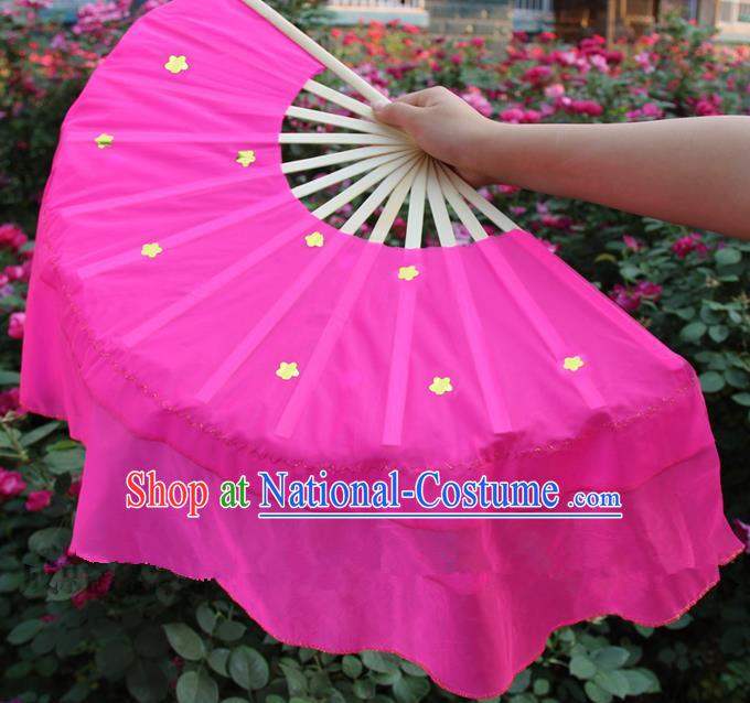 Chinese Handmade Folk Dance Rosy Silk Folding Fans Yangko Dance Classical Dance Fans for Women