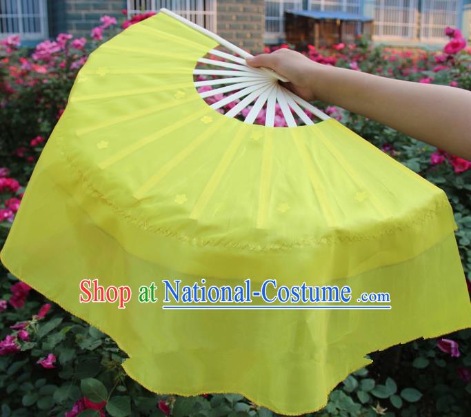 Chinese Handmade Folk Dance Yellow Silk Folding Fans Yangko Dance Classical Dance Fans for Women