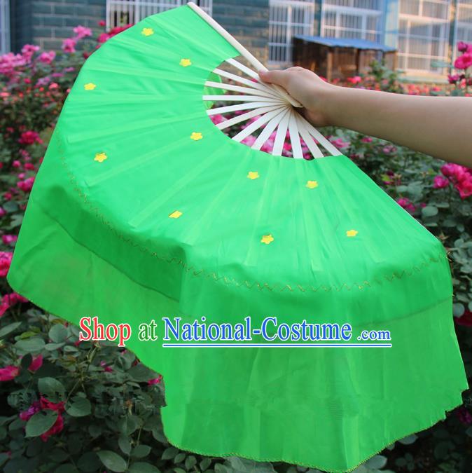 Chinese Handmade Folk Dance Green Silk Folding Fans Yangko Dance Classical Dance Fans for Women