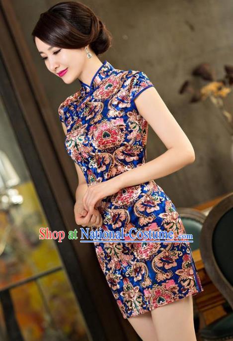 Chinese Traditional Elegant Short Cheongsam National Costume Silk Qipao Dress for Women