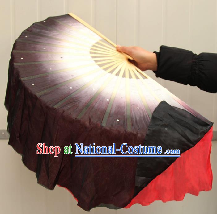 Chinese Handmade Folk Dance Black and Red Ribbons Folding Fans Yangko Dance Classical Dance Fans for Women