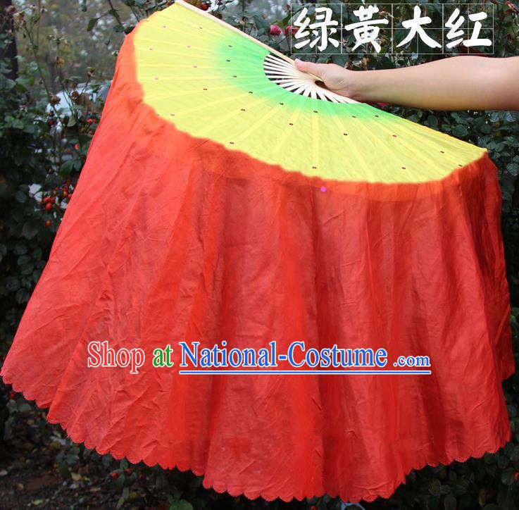 Chinese Handmade Folk Dance Red Ribbon Folding Fans Yangko Dance Classical Dance Fans for Women