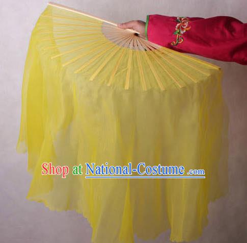 Chinese Handmade Folk Dance Yellow Ribbon Folding Fans Yangko Dance Classical Fans for Women