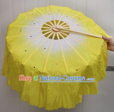 Chinese Handmade Folk Dance Yellow Lotus Leaf Folding Fans Yangko Dance Classical Dance Fans for Women