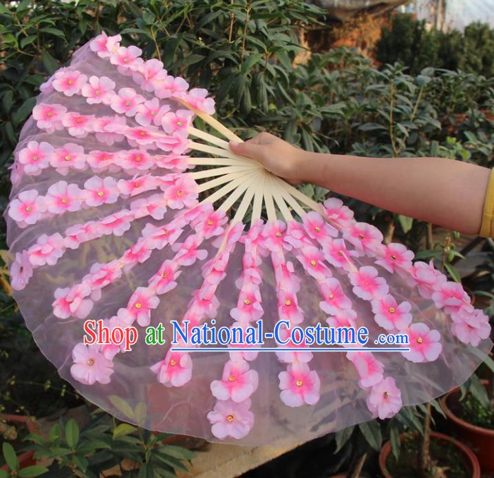 Chinese Handmade Folk Dance Folding Fans Yangko Dance Classical Dance Peach Blossom Fans for Women