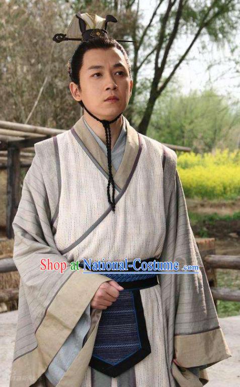 Ancient Chinese Han Dynasty Scholar Nobility Childe Jiao Zhongqing Replica Costume for Men