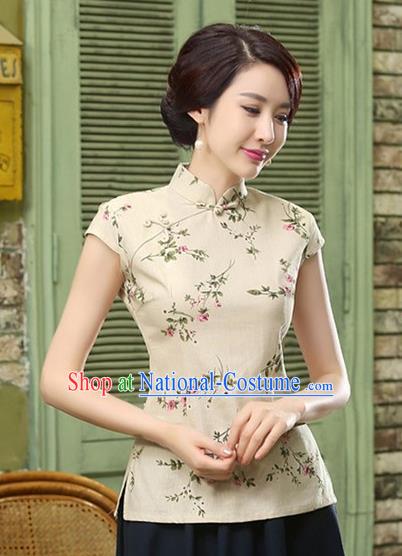 Chinese Traditional Elegant Printing Cheongsam Blouse National Costume Tang Suit Qipao Shirts for Women