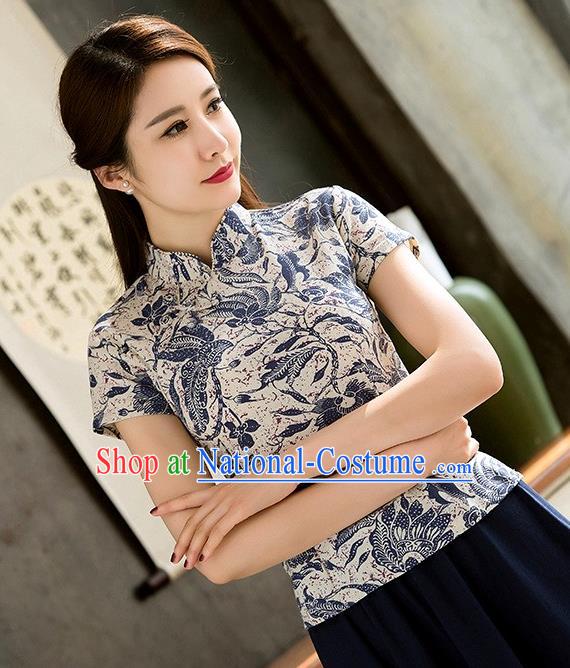 Chinese Traditional Elegant Cheongsam Blouse National Costume Tang Suit Qipao Short Shirts for Women