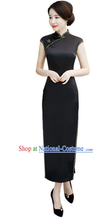 Top Grade Chinese National Costume Elegant Black Cheongsam Tang Suit Qipao Dress for Women