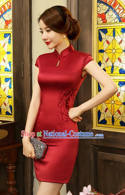 Top Grade Chinese National Costume Elegant Red Silk Cheongsam Tang Suit Qipao Dress for Women