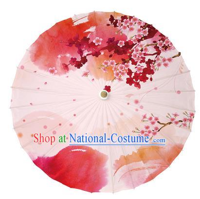 Chinese Handmade Pink Paper Umbrella Folk Dance Printing Peach Blossom Oil-paper Umbrella Yangko Umbrella