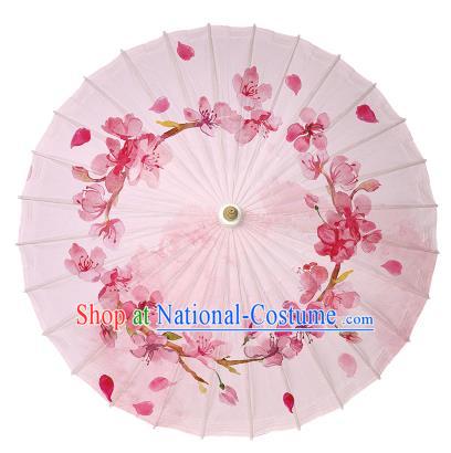 Chinese Handmade Paper Umbrella Folk Dance Printing Peach Blossom Pink Oil-paper Umbrella Yangko Umbrella