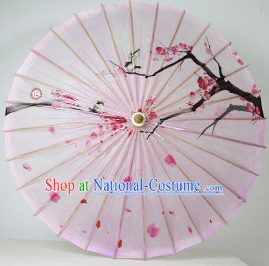 Chinese Handmade Paper Umbrella Folk Dance Printing Plum Blossom Pink Oil-paper Umbrella Yangko Umbrella