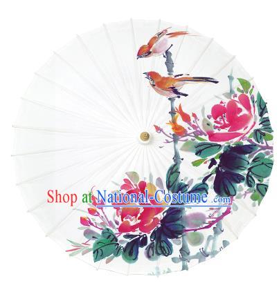 Chinese Handmade Paper Umbrella Folk Dance Painting Flowers Birds Oil-paper Umbrella Yangko Umbrella