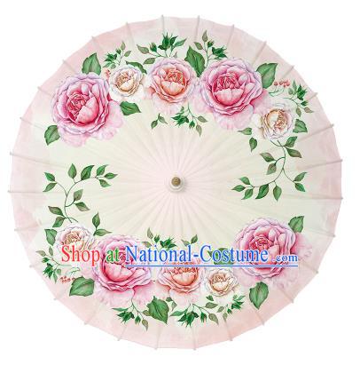 Chinese Handmade Paper Umbrella Folk Dance Hand Printing Flowers Oil-paper Umbrella Yangko Umbrella