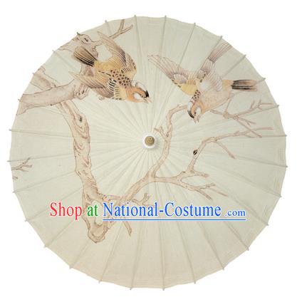 Chinese Handmade Paper Umbrella Folk Dance Hand Printing Birds Oil-paper Umbrella Yangko Umbrella