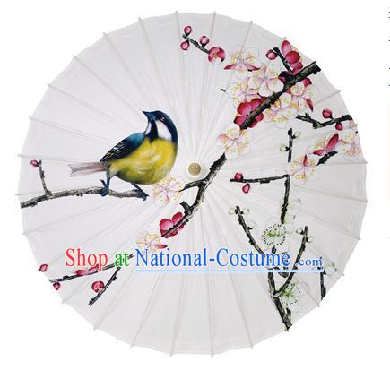 Chinese Handmade Paper Umbrella Folk Dance Printing Plum Blossom Birds Oil-paper Umbrella Yangko Umbrella