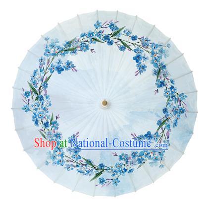 Chinese Handmade Paper Umbrella Folk Dance Printing Blue Flowers Oil-paper Umbrella Yangko Umbrella