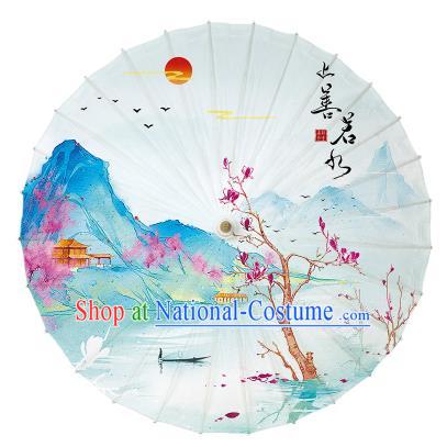 Chinese Handmade Paper Umbrella Folk Dance Printing Mangnolia Oil-paper Umbrella Yangko Umbrella