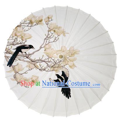 Chinese Handmade Paper Umbrella Folk Dance Printing Mangnolia Magpie Oil-paper Umbrella Yangko Umbrella