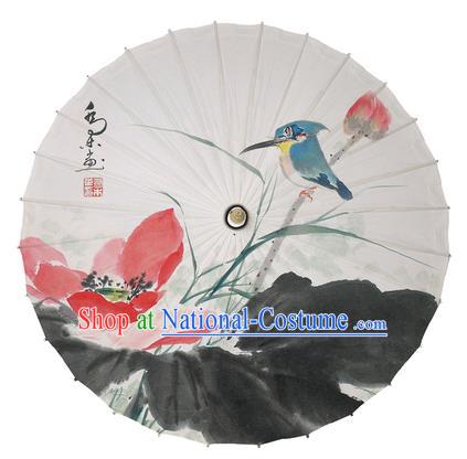 Chinese Handmade Paper Umbrella Folk Dance Ink Painting Lotus Oil-paper Umbrella Yangko Umbrella