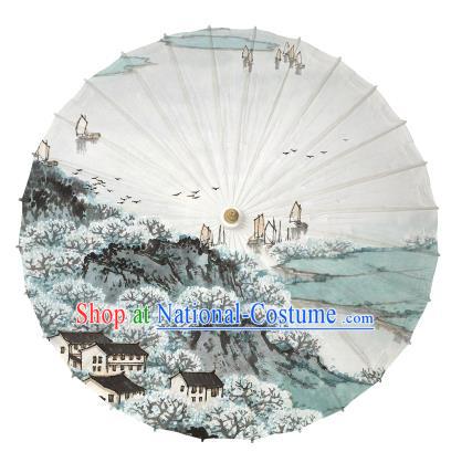 Chinese Handmade Paper Umbrella Folk Dance Ink Painting Jiangnan Scenery Oil-paper Umbrella Yangko Umbrella