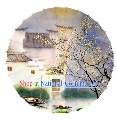 Chinese Handmade Paper Umbrella Folk Dance Painting Jiangnan Town Scenery Oil-paper Umbrella Yangko Umbrella