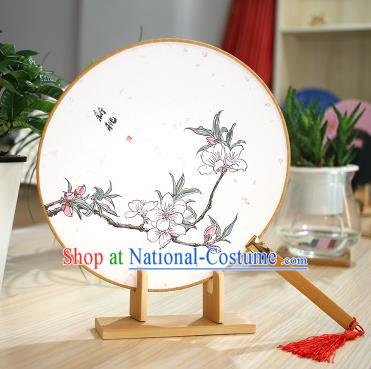 Chinese Traditional Round Fans Handmade Printing Peach Blossom Circular Fan China Ancient Palace Fans