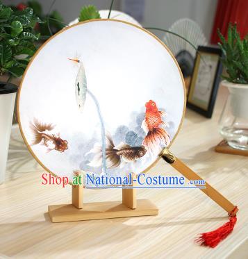 Chinese Traditional Round Fans Handmade Printing Goldfish Circular Fan China Ancient Palace Fans